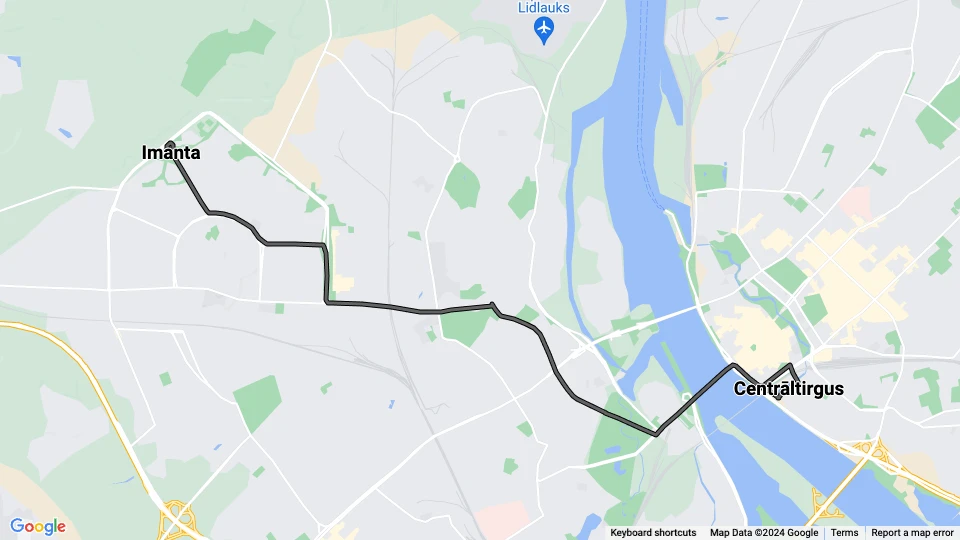 Riga tram line 4: Centrāltirgus - Imanta route map