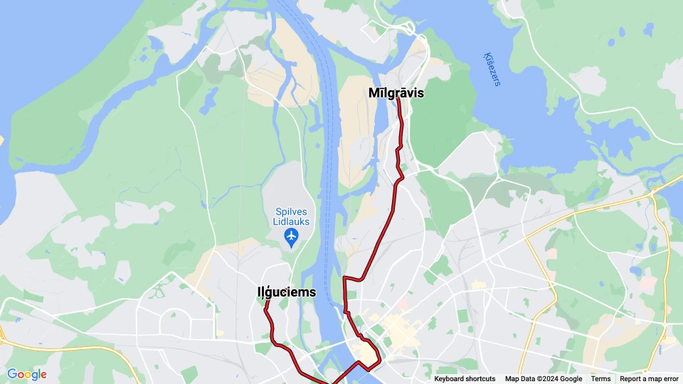 Riga tram line 5: Iļģuciems - Mīlgrāvis route map