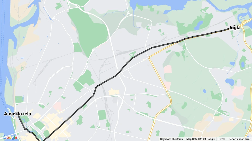 Riga tram line 6: Ausekļa iela - Jugla route map
