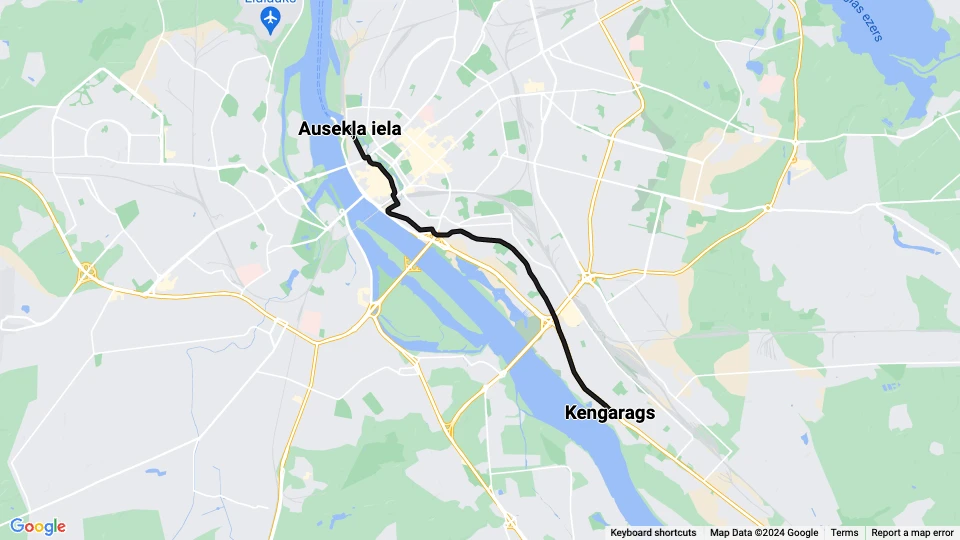 Riga tram line 7: Ausekļa iela - Kengarags route map