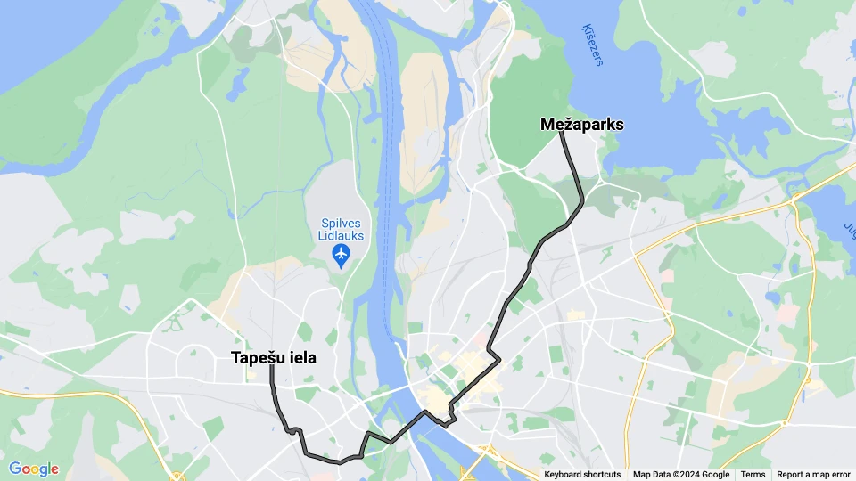 Riga tram line 8: Mežaparks - Tapešu iela route map