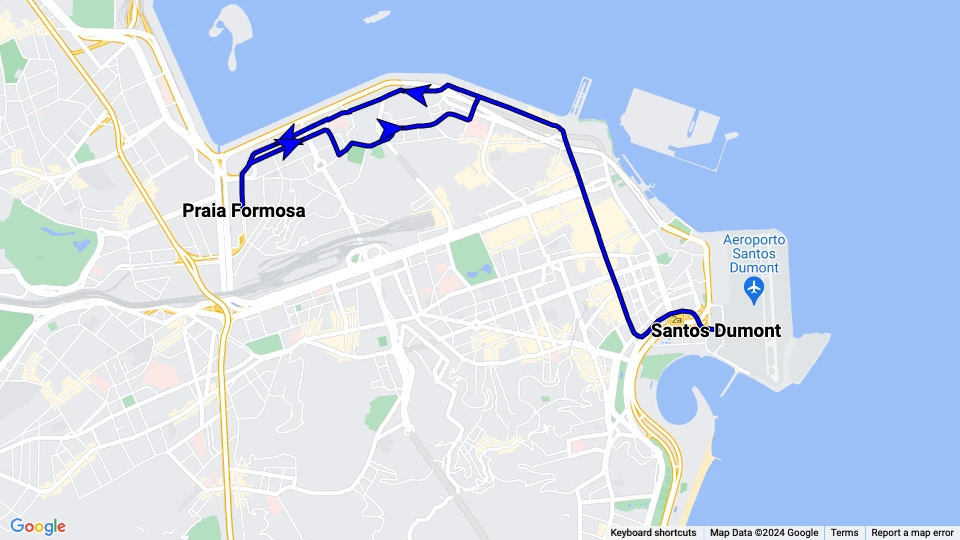 Rio de Janeiro tram line 1: Praia Formosa - Santos Dumont route map