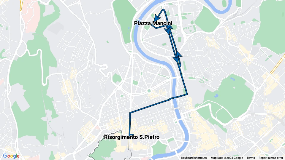 Rome extra line 2/: Piazza Mancini - Risorgimento S.Pietro route map