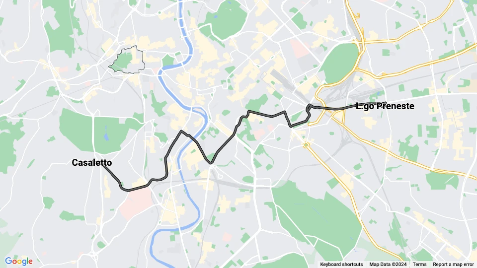 Rome tram line 13: Casaletto - L.go Preneste route map