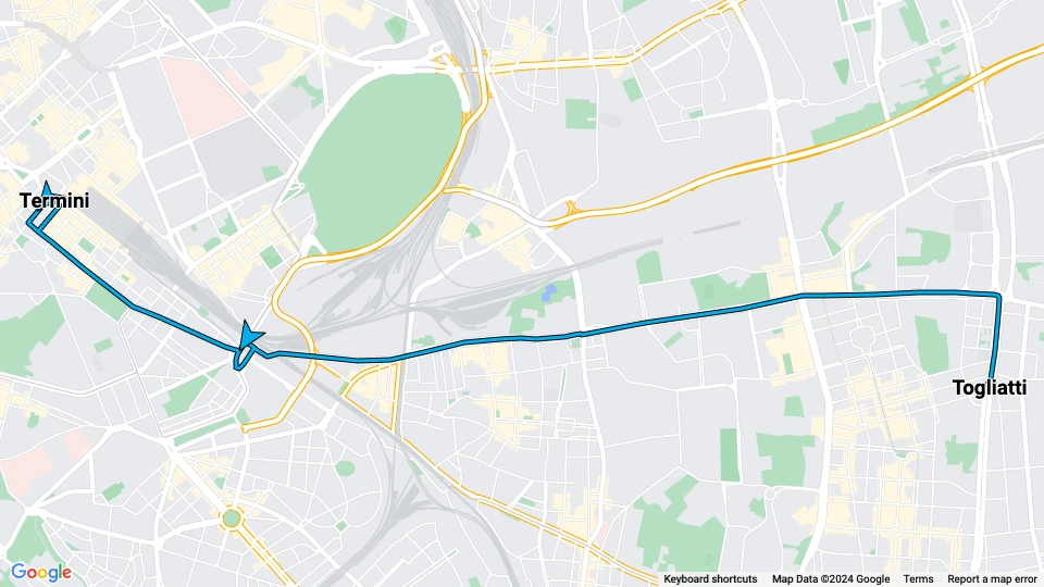 Rome tram line 14: Termini - Togliatti route map