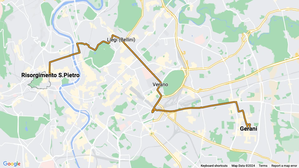 Rome tram line 19: Gerani - Risorgimento S.Pietro route map