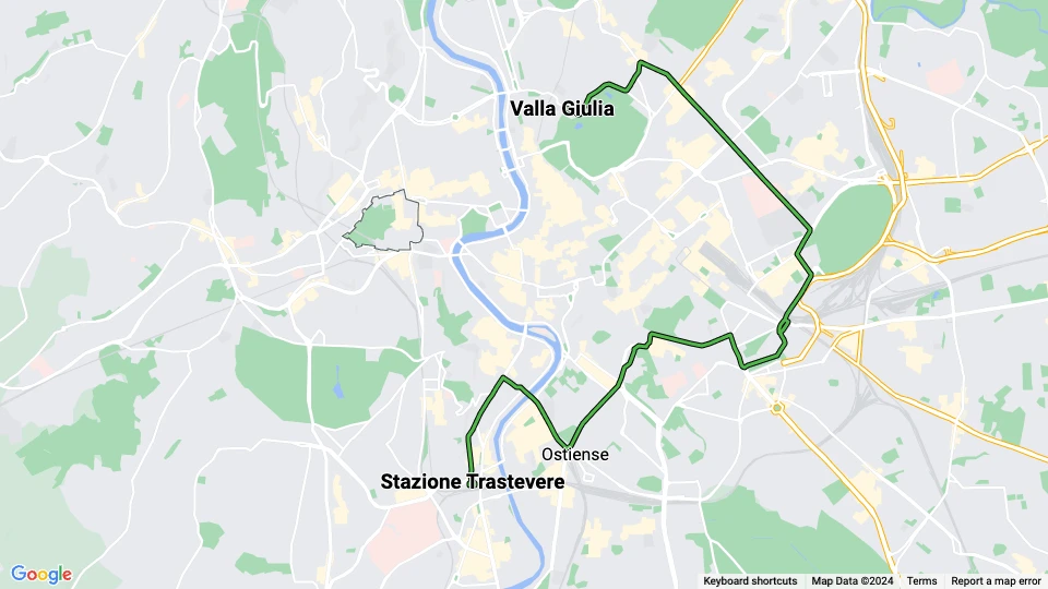 Rome tram line 3: Valla Giulia - Stazione Trastevere route map