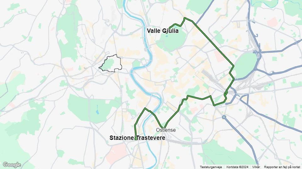 Rome tram line 3: Valle Giulia - Stazione Trastevere route map