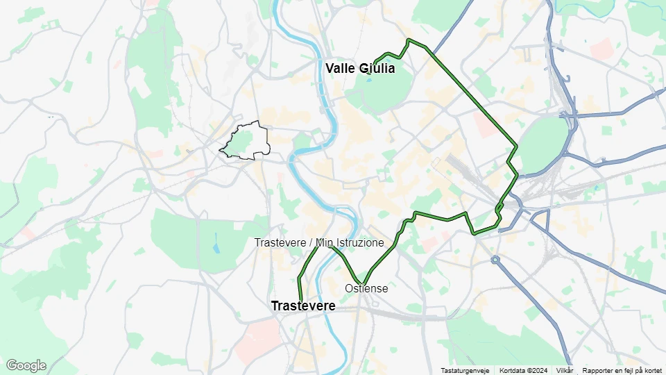 Rome tram line 3: Valle Giulia - Trastevere route map