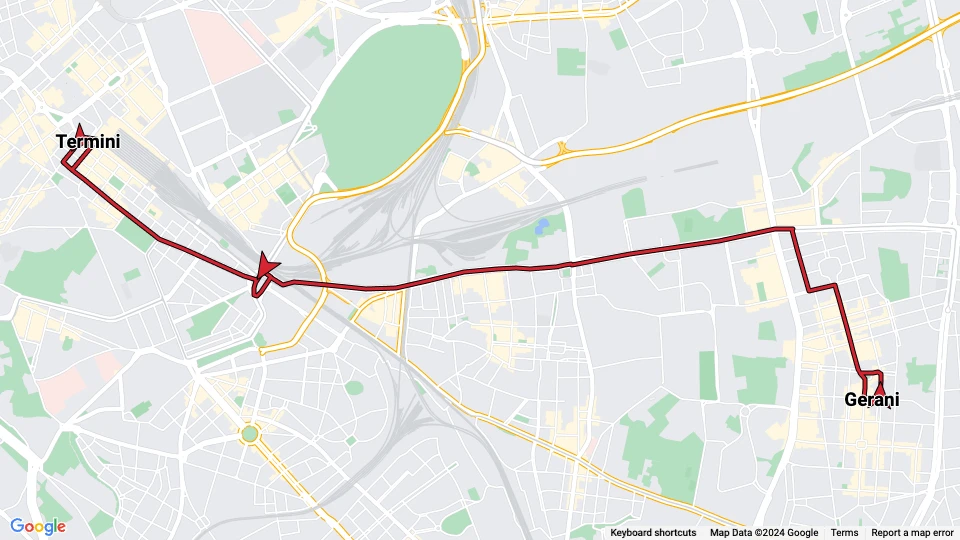 Rome tram line 5: Termini - Gerani route map