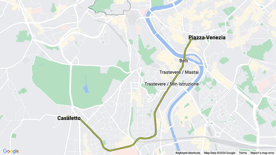Rome tram line 8: Piazza Venezia - Casaletto route map