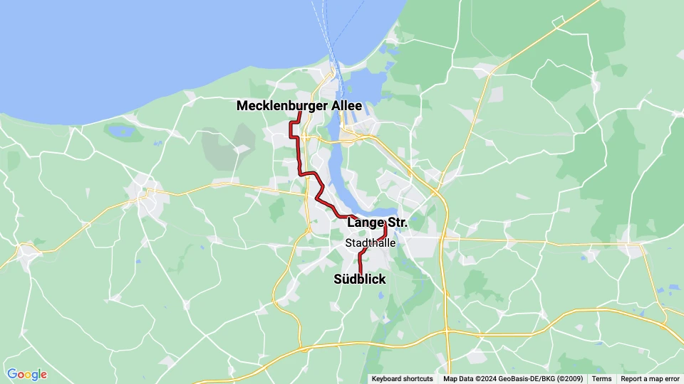 Rostock tram line 5: Mecklenburger Allee - Südblick route map