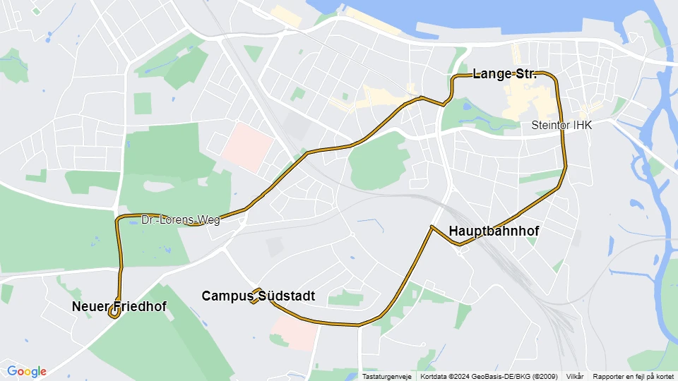 Rostock tram line 6: Neuer Friedhof - Campus Südstadt route map