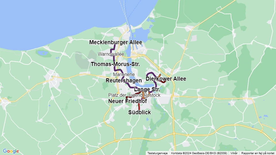 Rostocker Straßenbahn (RSAG) route map