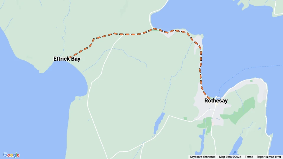 Rothesay Isle of Bute Light Railway: Ettrick Bay - Rothesay route map