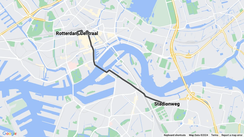 Rotterdam special event line EM-city-tour: Rotterdam Centraal - Stadionweg route map