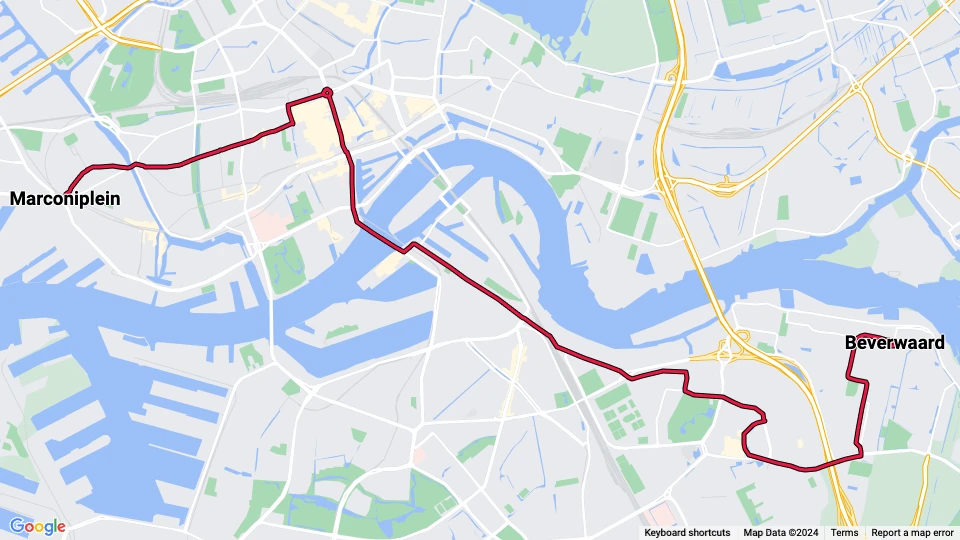 Rotterdam tram line 23: Marconiplein - Beverwaard route map