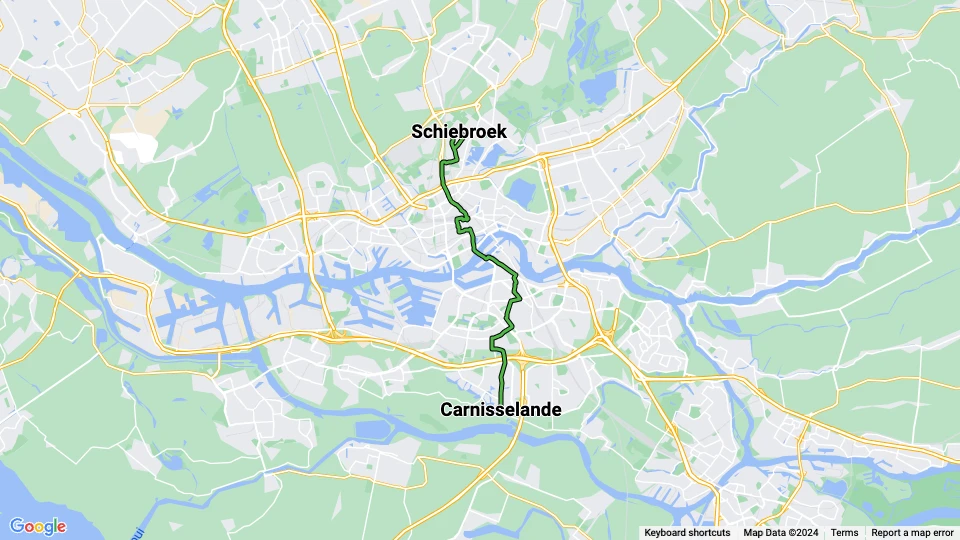 Rotterdam tram line 25: Schiebroek - Carnisselande route map