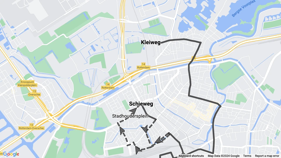 Rotterdam tram line 3: Kleiweg - Schieweg route map