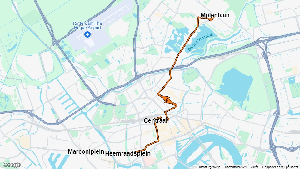 Rotterdam tram line 4: Molenlaan - Heemraadsplein route map