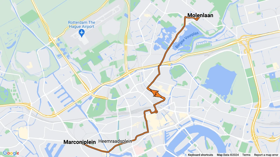 Rotterdam tram line 4: Molenlaan - Marconiplein route map