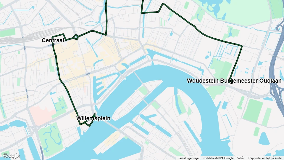 Rotterdam tram line 7: Willemsplein - Woudestein Burgemeester Oudlaan route map