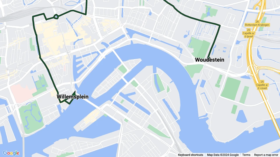 Rotterdam tram line 7: Willemsplein - Woudestein route map