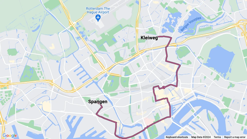 Rotterdam tram line 8: Spangen - Kleiweg route map