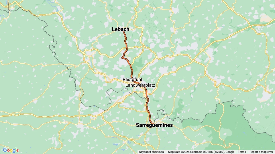 Saarbrücken tram line S1: Sarreguemines - Lebach route map