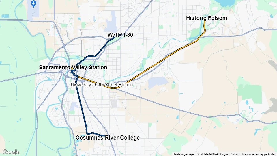 Sacramento Regional Transit District (SacRT) route map