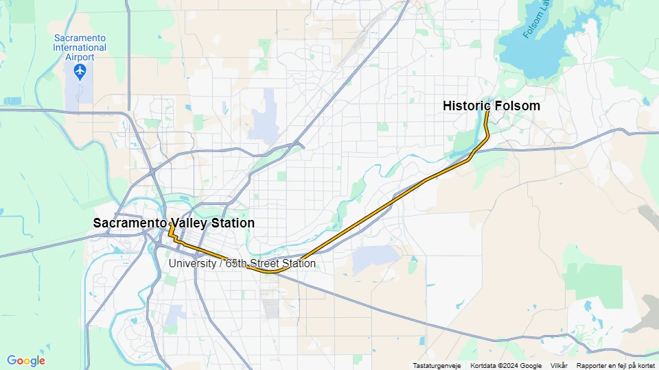 Sacramento tram line Yellow: Sacramento Valley Station - Historic Folsom route map