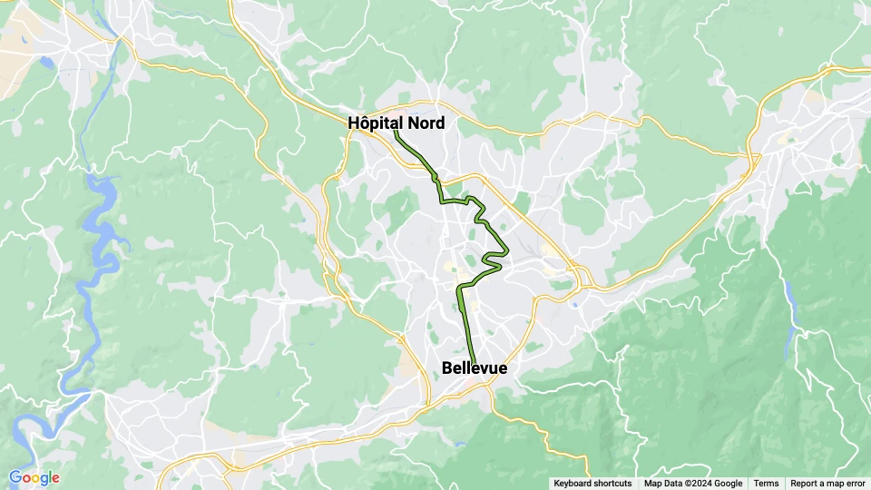Saint-Étienne tram line T3: Hôpital Nord - Bellevue route map