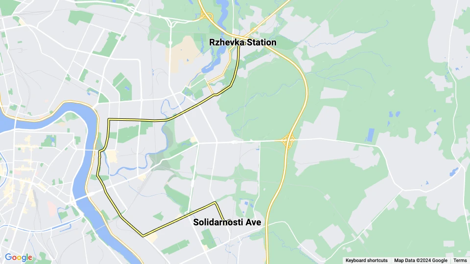 Saint Petersburg tram line 10: Rzhevka Station - Solidarnosti Ave route map
