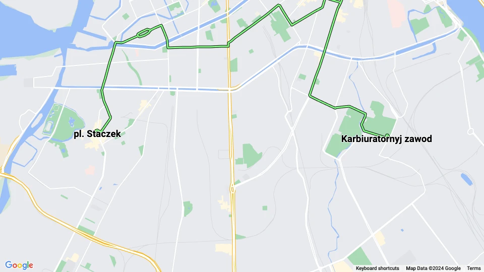 Saint Petersburg tram line 16: pl. Staczek - Karbiuratornyj zawod route map