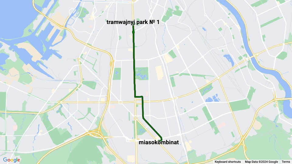 Saint Petersburg tram line 29: tramwajnyj park № 1 - miasokombinat route map
