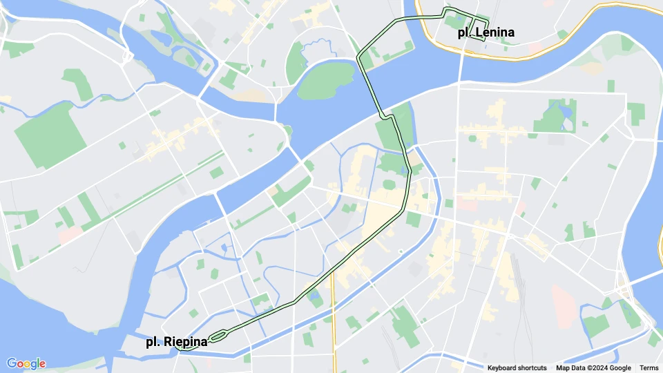 Saint Petersburg tram line 3: pl. Lenina - pl. Riepina route map