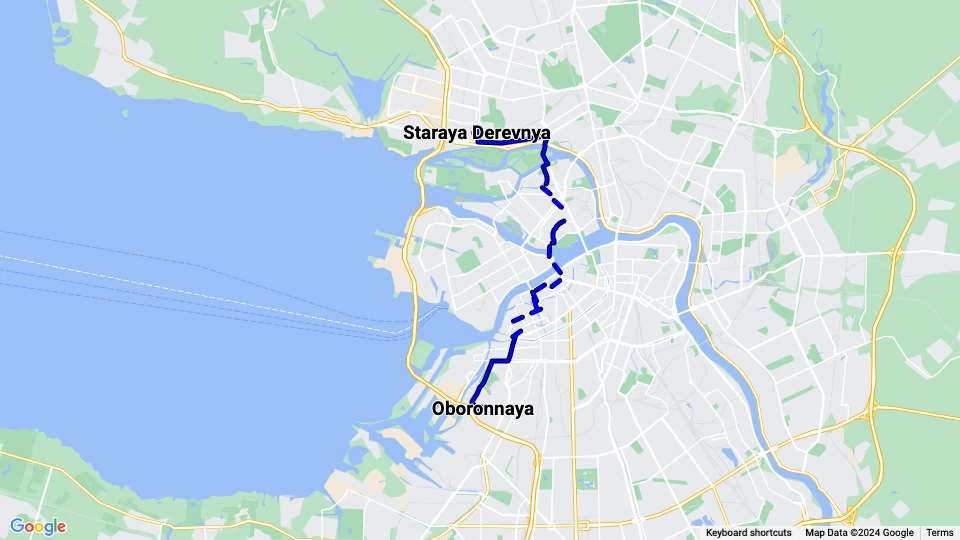 Saint Petersburg tram line 31: Staraya Derevnya - Oboronnaya route map