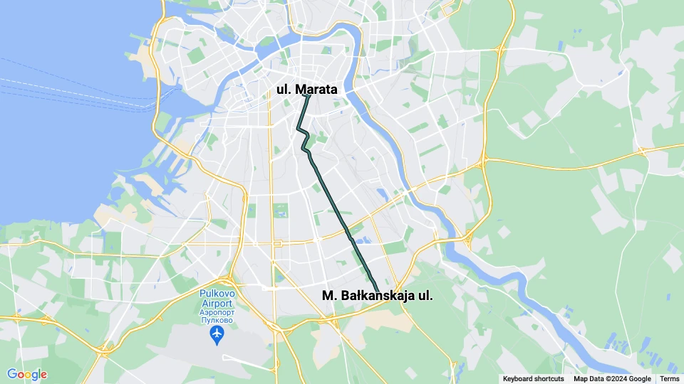 Saint Petersburg tram line 49: ul. Marata - M. Bałkanskaja ul. route map