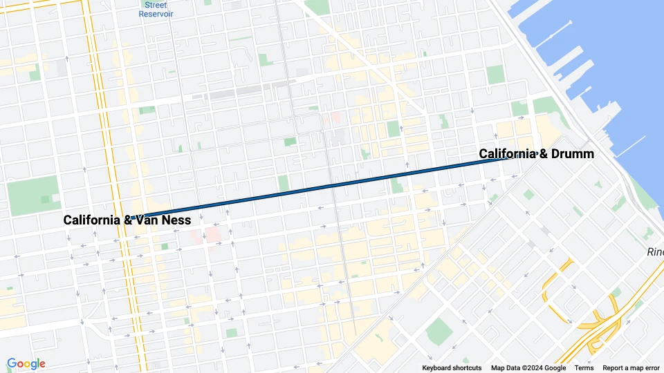 San Francisco cable car California: California & Van Ness - California & Drumm route map