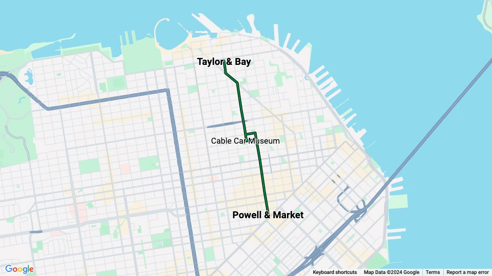 San Francisco cable car Powell-Mason: Taylor & Bay - Market & Powell route map