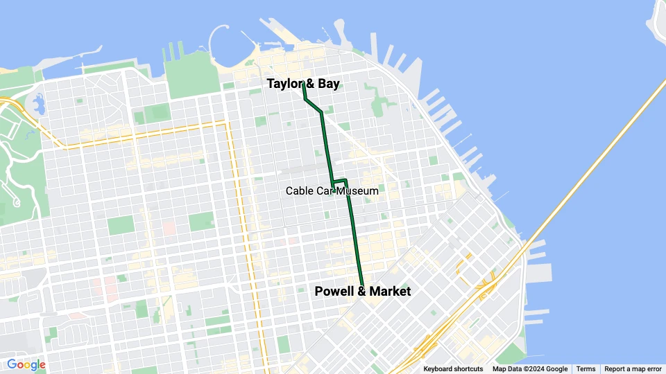 San Francisco cable car Powell-Mason: Taylor & Bay - Powell & Market route map