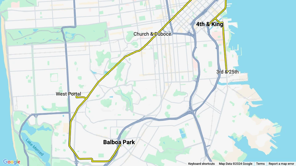 San Francisco special event line S Shuttle: Balboa Park - 3rd & 25th route map