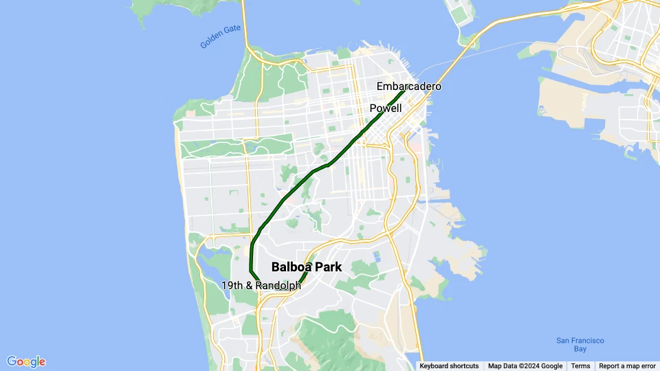 San Francisco tram line M Ocean View route map