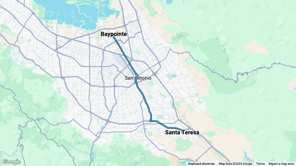 San Jose Blue Line (901): Baypointe - Santa Teresa route map