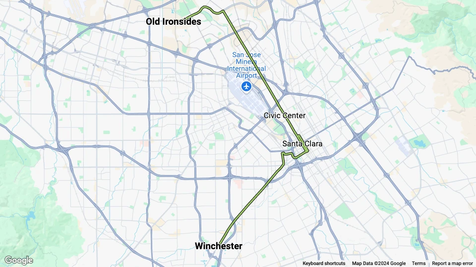 San Jose Green Line (902): Winchester - Old Ironsides route map