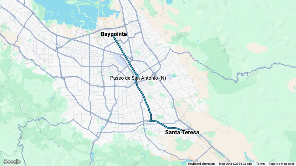 Santa Clara Blue Line (901): Baypointe - Santa Teresa route map