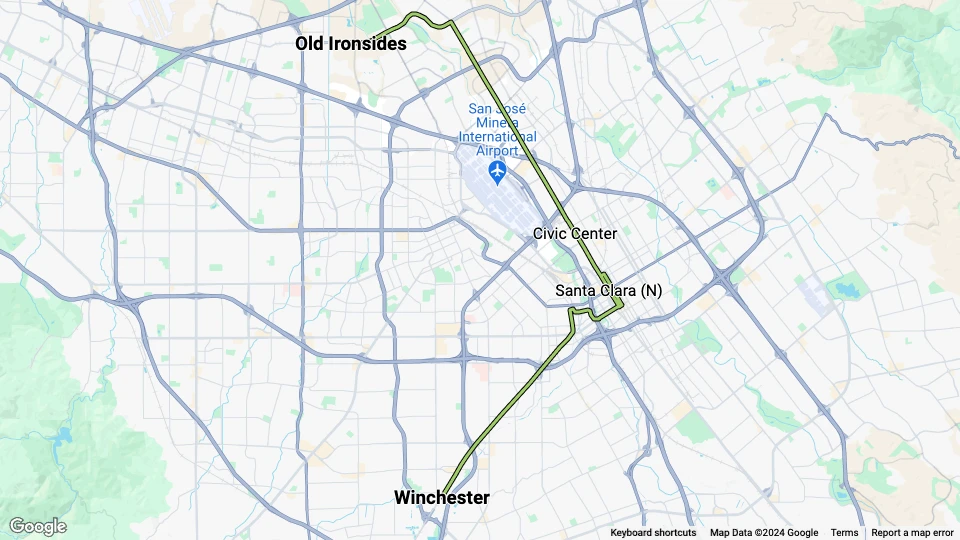 Santa Clara Green Line (902): Winchester - Old Ironsides route map