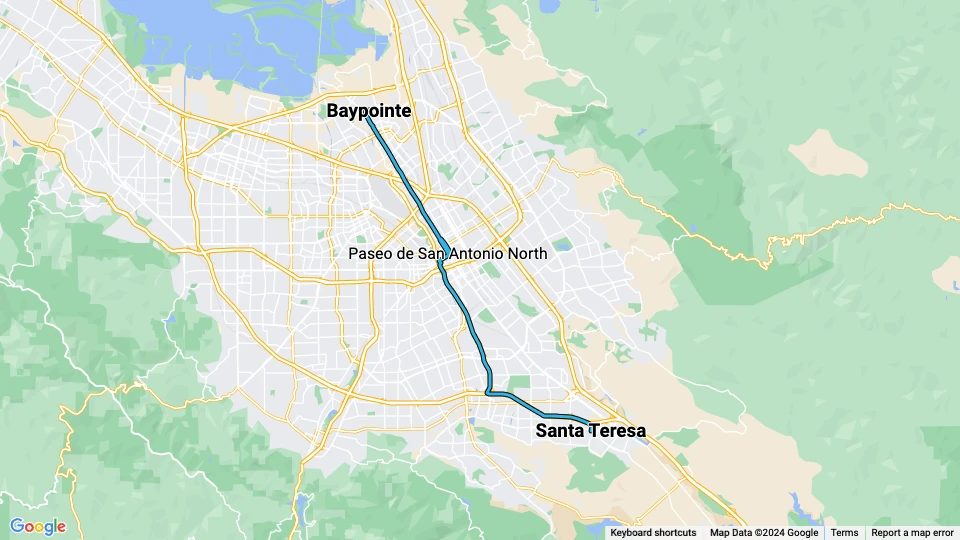 Santa Clara regional line Blue 901: Baypointe - Santa Teresa route map