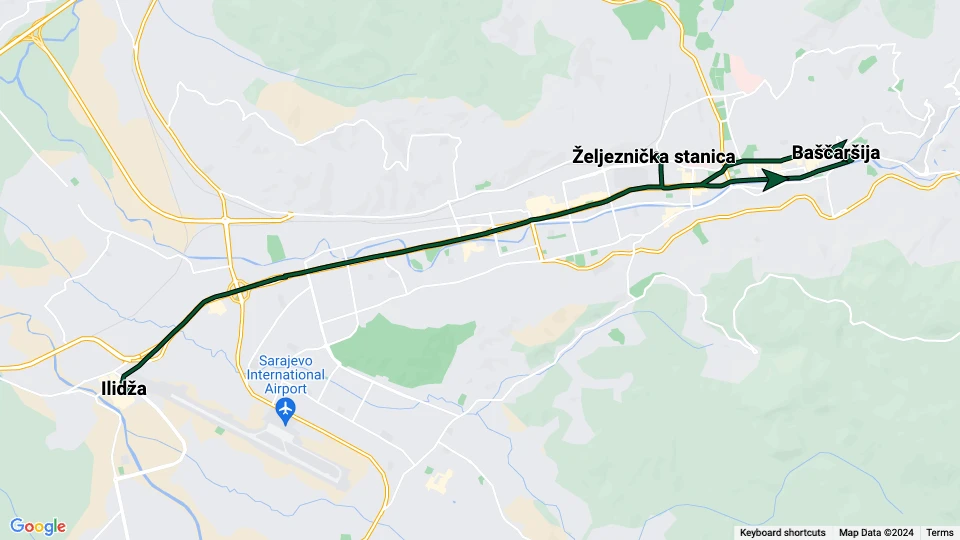 Sarajevo tram line 4 route map