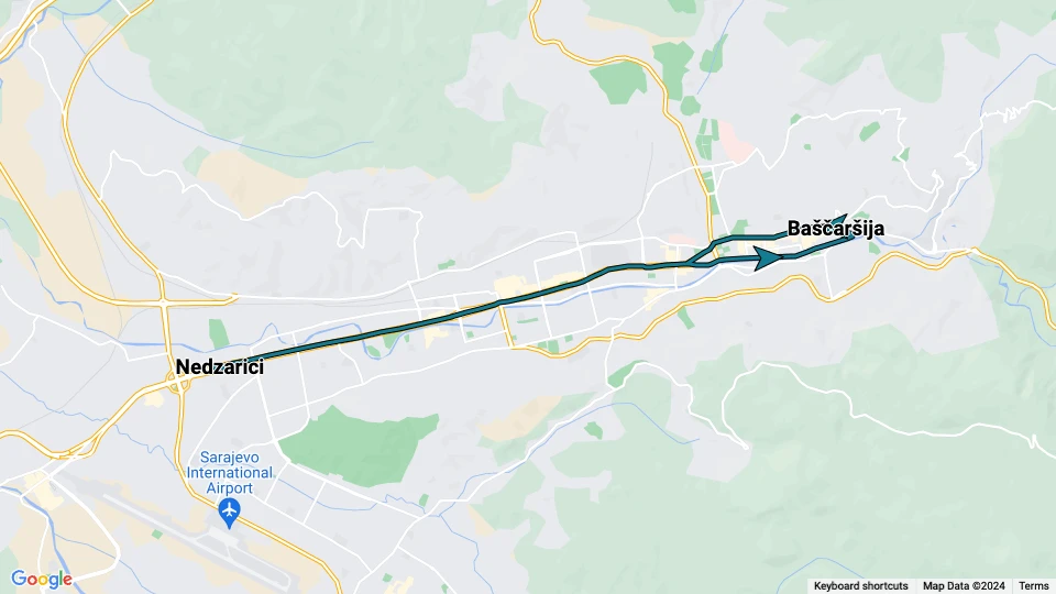 Sarajevo tram line 5: Baščaršija - Nedzarici route map